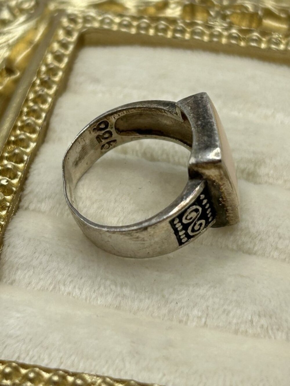 Sterling Silver Size 7 Ring Pink Square Shell Inlay Statement Artisan Boho 925 - Picture 6 of 14